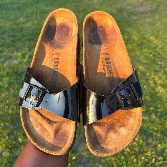 Birkenstock Madrid Black Patent Leather Sandals Birk Size‎ 41 L10 M8 - Picture 12 of 16